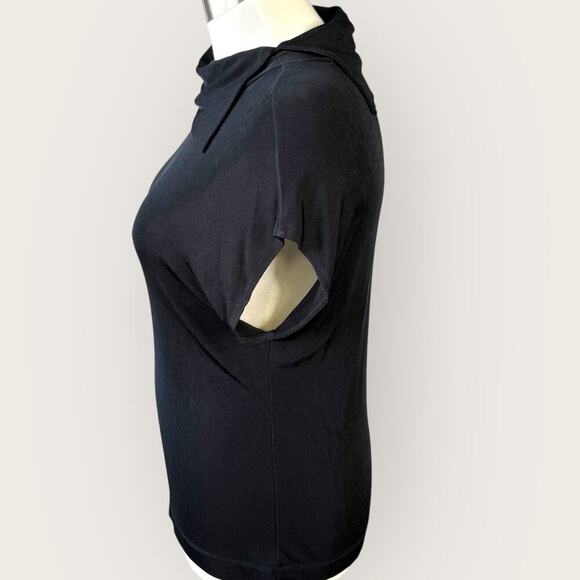 Chico's Travelers Vintage Cap Sleeve Asymmetric Cowl Neck Slinky Top XL/16 Black - Picture 3 of 13